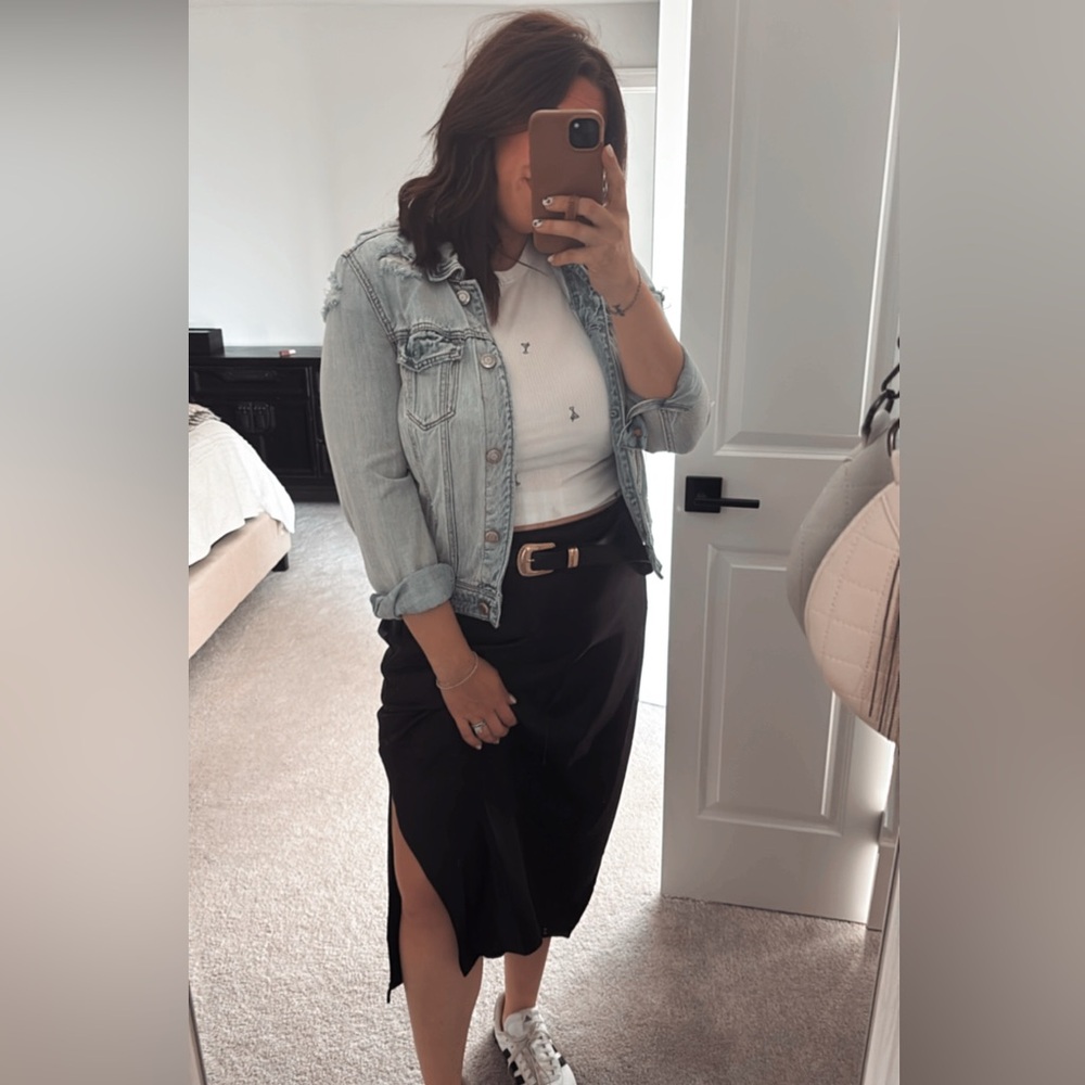 Old Navy Black Satin Midi Slip Skirt